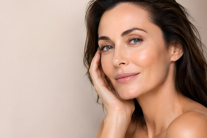 Donna con mano sul viso ad indicare una pelle idratata