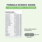 Formula di MULTI DAILY GALUJA con 18 attivi tra cui vitamina C, D3, K2, B12, zinco, selenio e cromo.