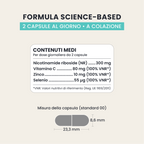 Formula AGE NAD+ GALUJA con Nicotinamide Riboside, vitamina C, zinco, selenio e rame per dose giornaliera.