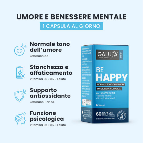 BE HAPPY GALUJA per il normale tono dell'umore, supporto antiossidante e funzione psicologica.