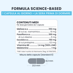 Formula di EASY SLEEP GALUJA con melatonina, melissa, passiflora, escolzia e vitamina B6 per dose.