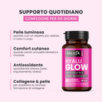 HYALU GLOW GALUJA con flacone ambrato per pelle luminosa, comfort cutaneo e azione antiossidante.