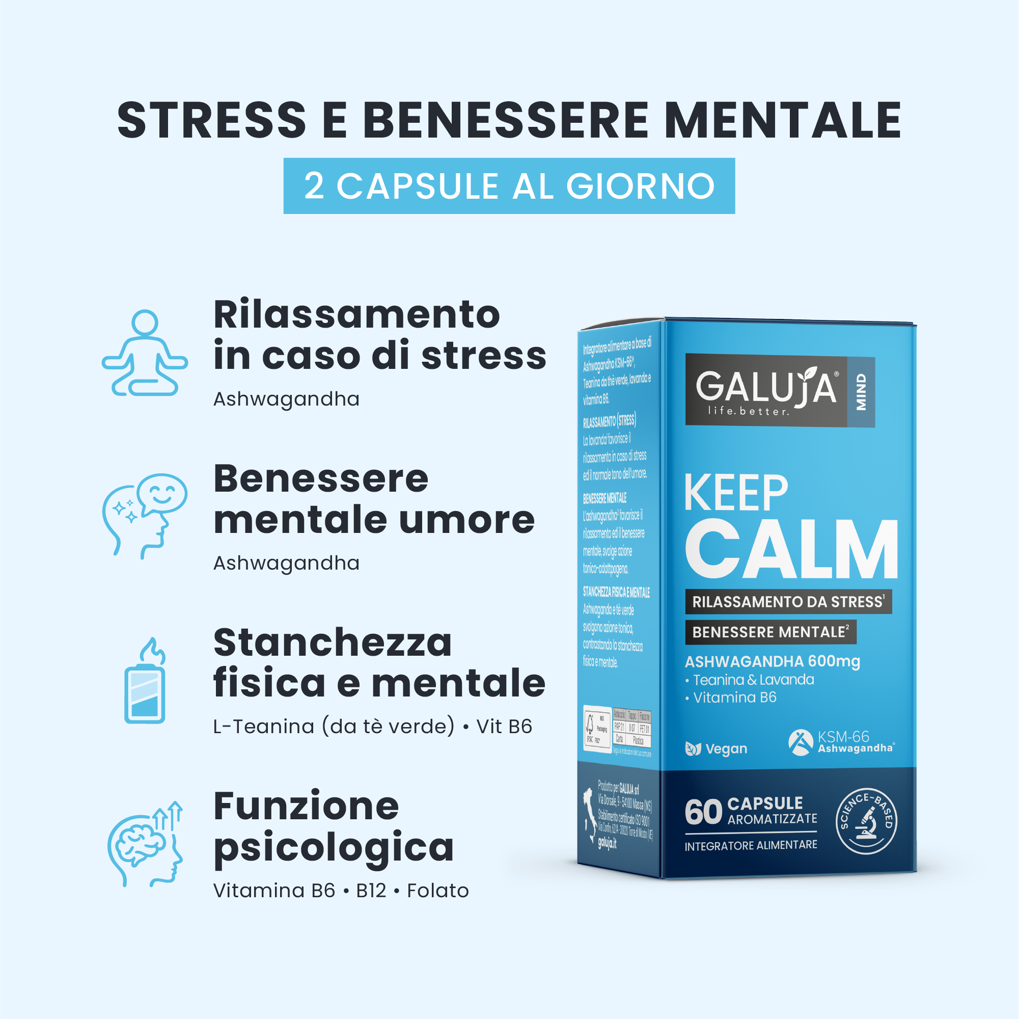 KEEP CALM GALUJA per rilassamento da stress, equilibrio dell'umore e focus quotidiano.