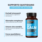 KEEP CALM GALUJA con flacone ambrato per affrontare periodi stressanti e giornate complesse.