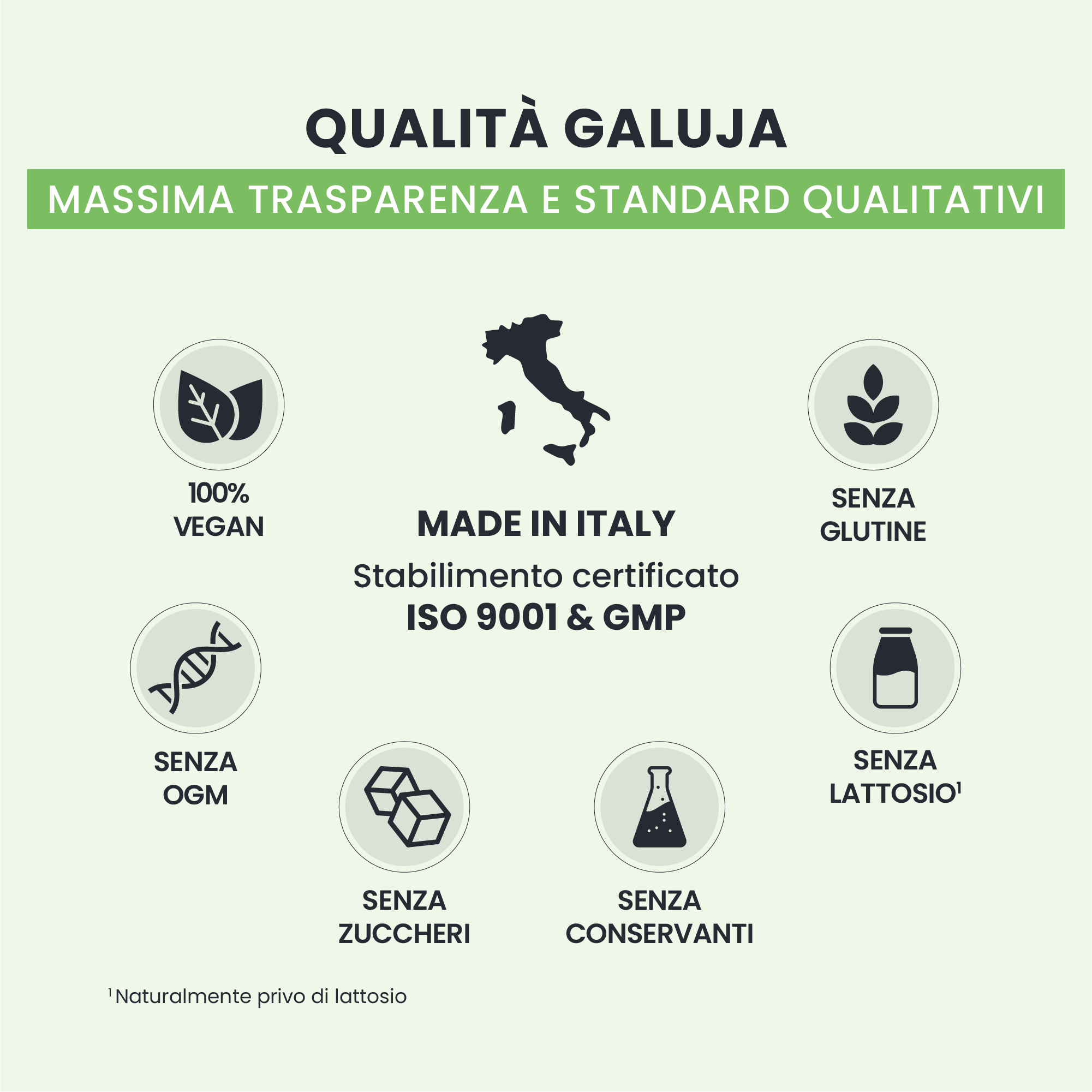 LIGHT LEGS+ GALUJA vegan, prodotto in Italia, senza glutine, senza lattosio e senza OGM.