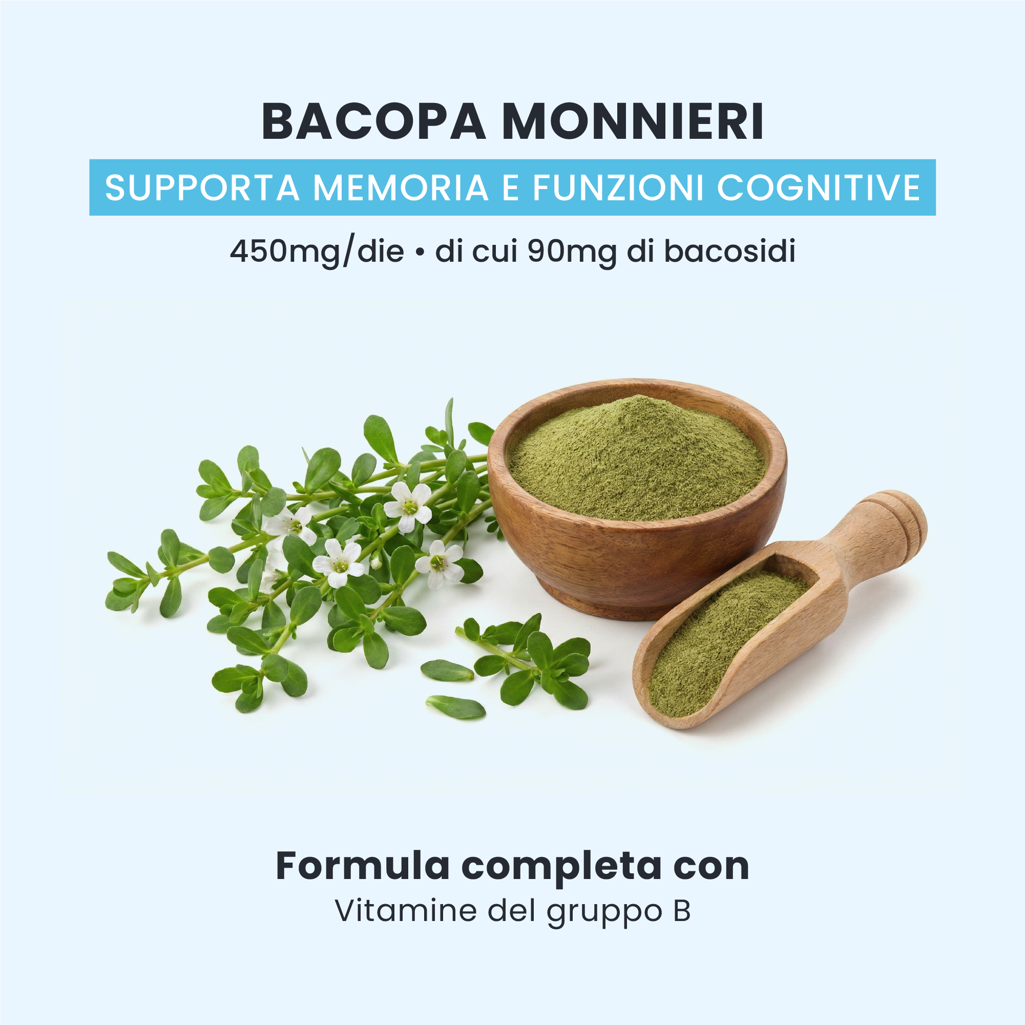 Bacopa monnieri in MY MEMO GALUJA, estratto naturale per il supporto delle funzioni cognitive.