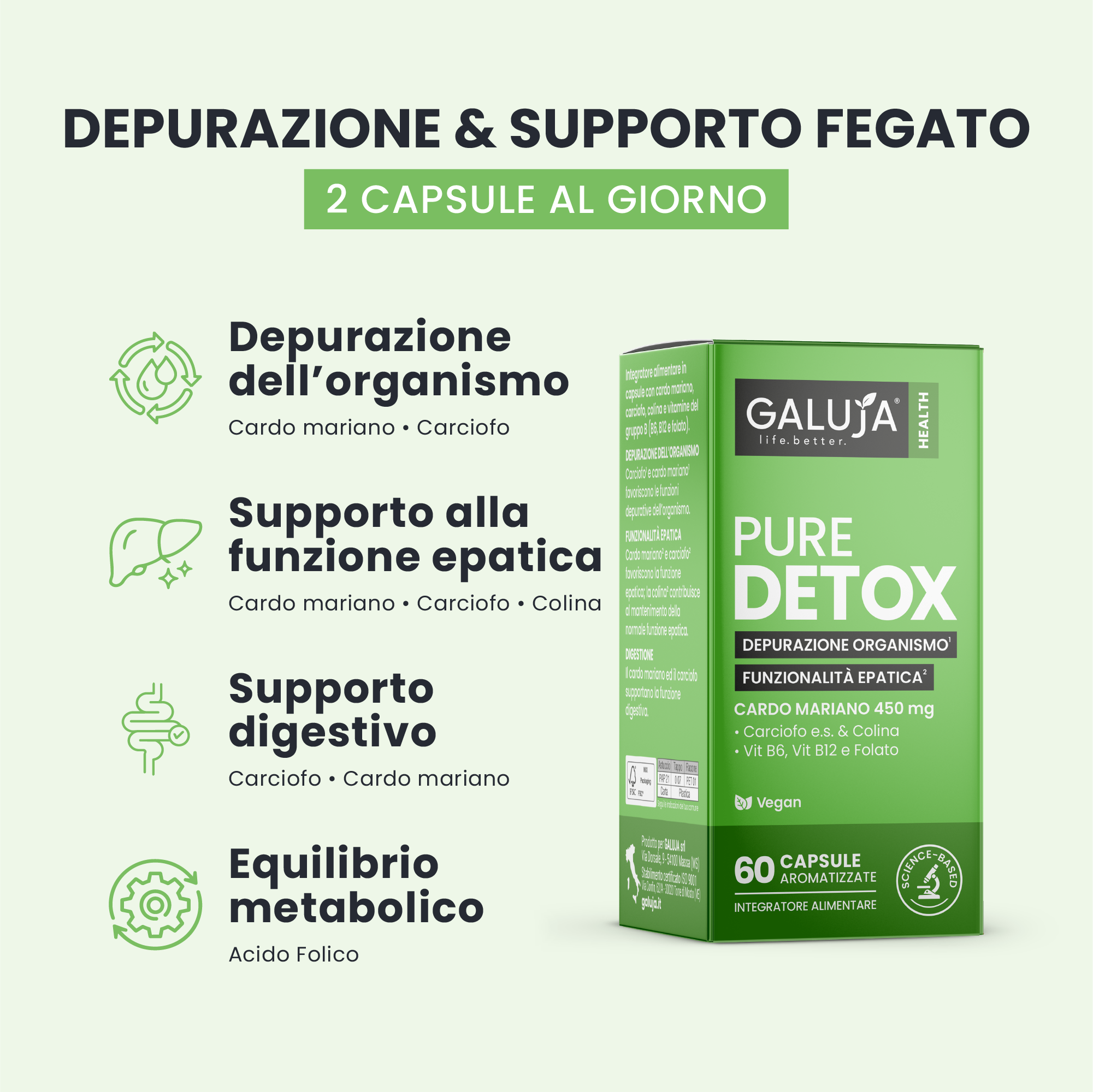 PURE DETOX GALUJA per depurazione, funzione epatica, supporto digestivo ed equilibrio metabolico.
