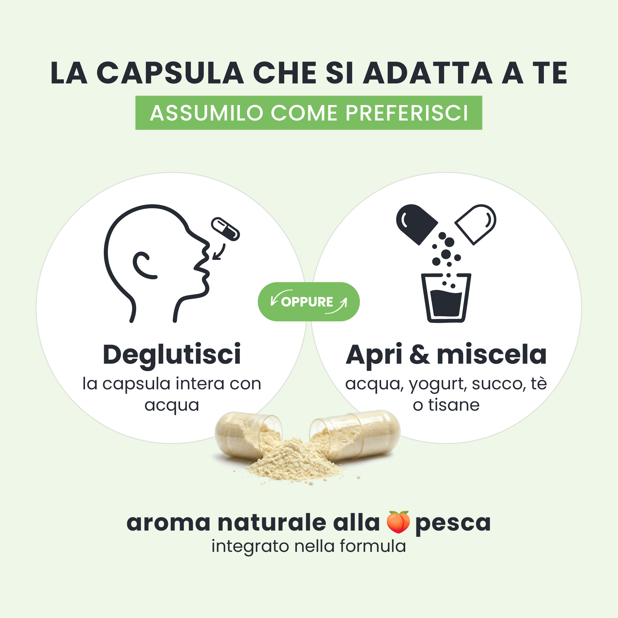 Come usare PURE DETOX GALUJA: deglutire la capsula intera o aprirla e miscelarne la polvere con bevande o yogurt,.