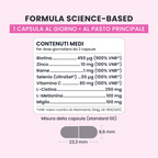 Formula di STRONG HAIR GALUJA con biotina, zinco, rame, selenio e vitamina C.