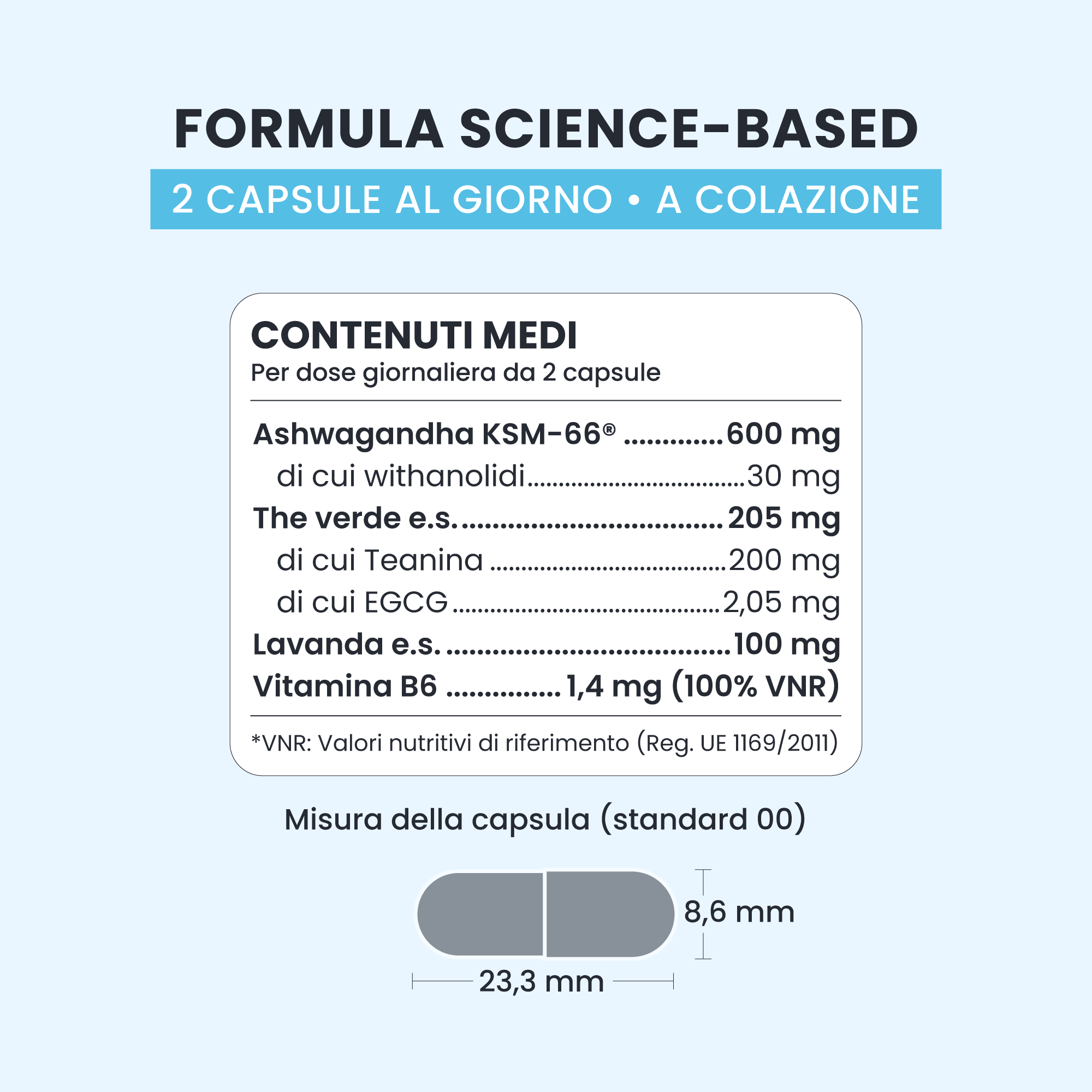 Formula di KEEP CALM GALUJA con ashwagandha KSM-66, teanina, lavanda e vitamina B6.